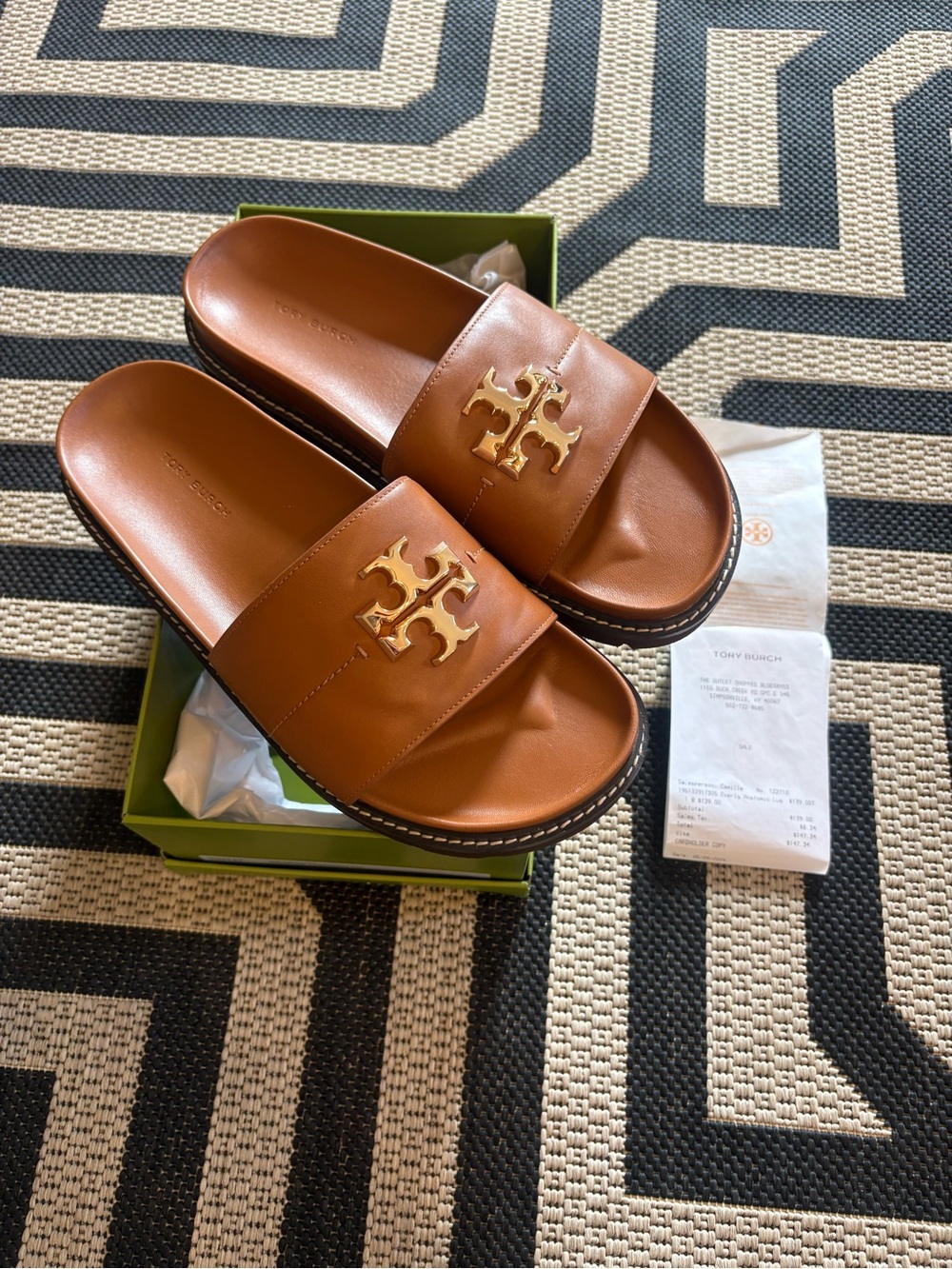 Tory Burch Everly Lug Leather Slide Sandals